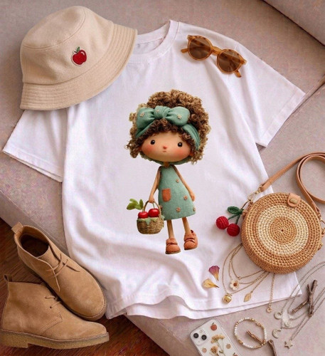 تیشرت باکسی سامر سوپر پنبه طرح مو فرفری