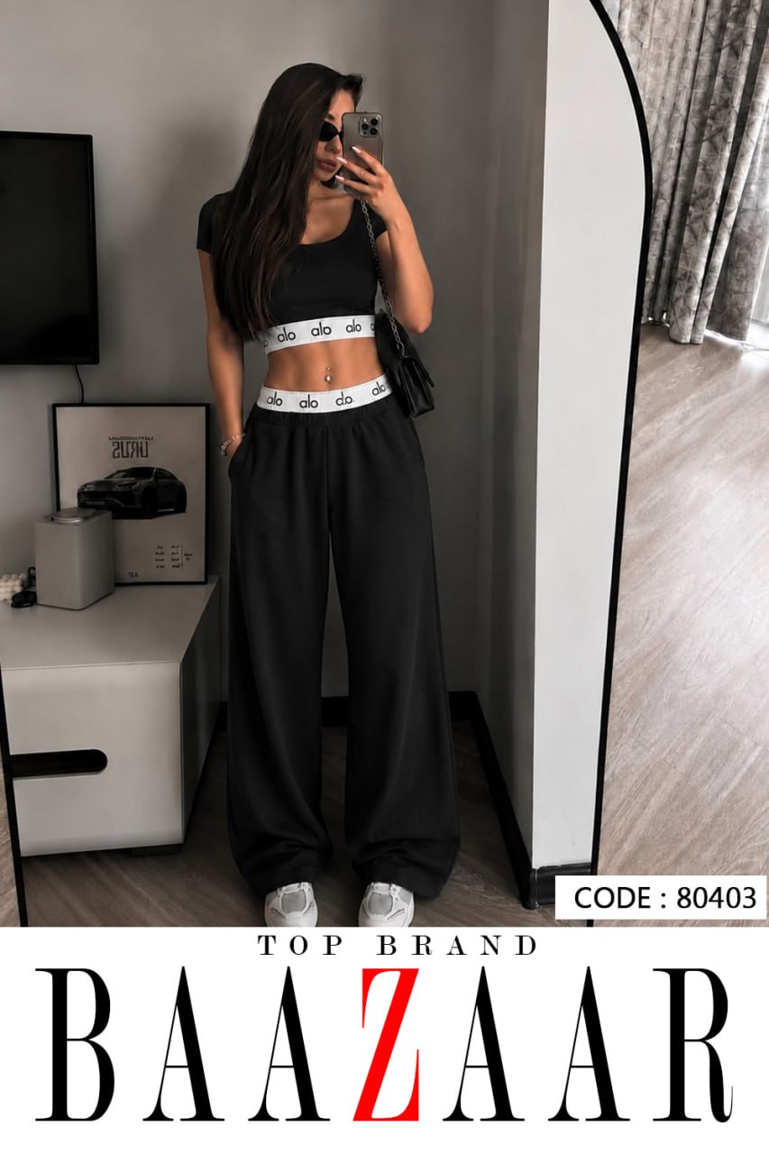 ست کراپ و شلوار بگ زنانه و دخترانه پایین کش