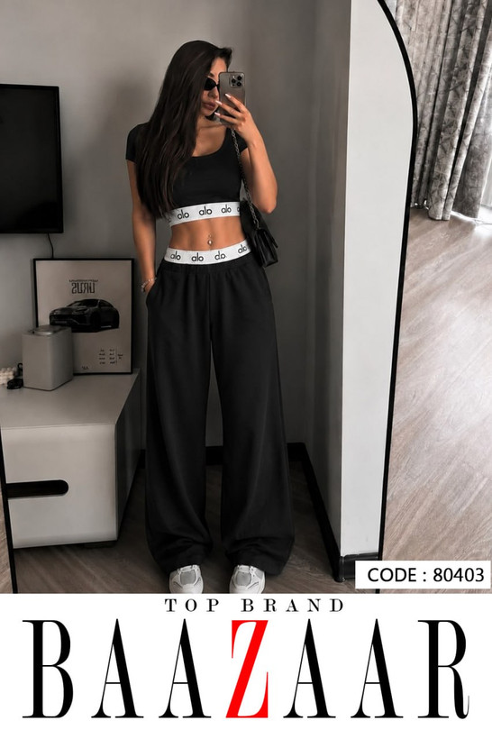 ست کراپ و شلوار بگ زنانه و دخترانه پایین کش