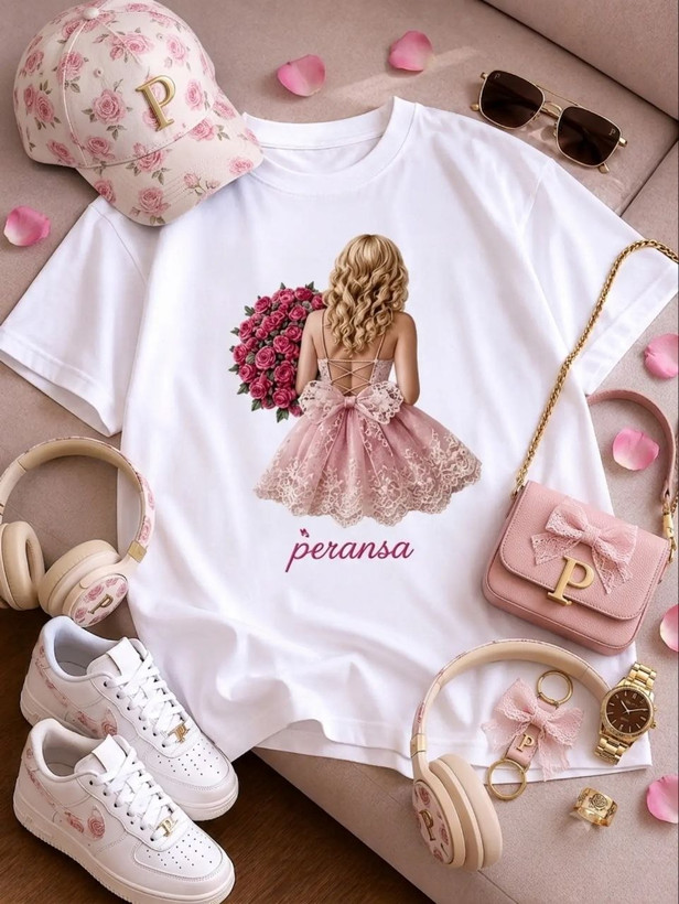 تیشرت باکسی زنانه و دخترانه طرح پرنسسی