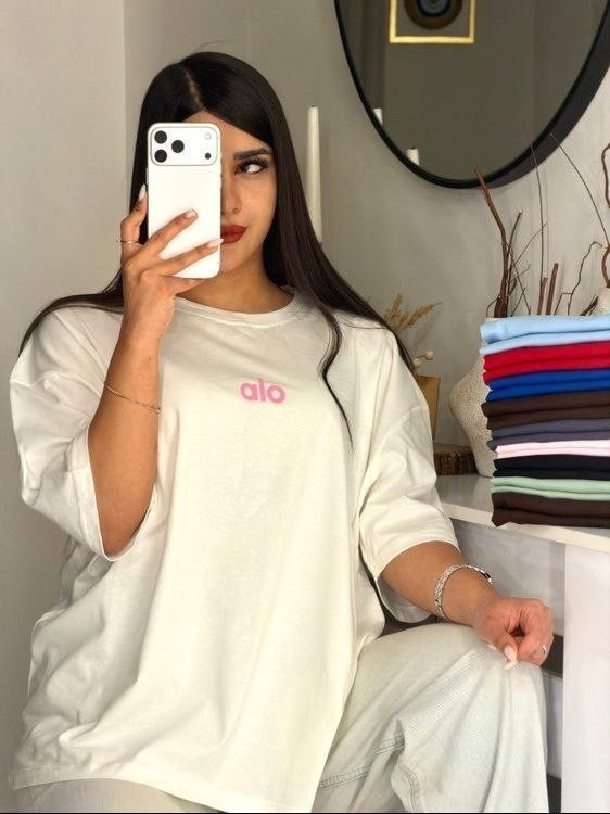 تیشرت باکسی زنانه و دخترانه طرح alo