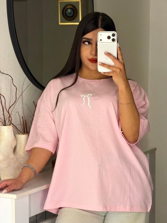 تیشرت باکسی زنانه و دخترانه طرح پاپیون