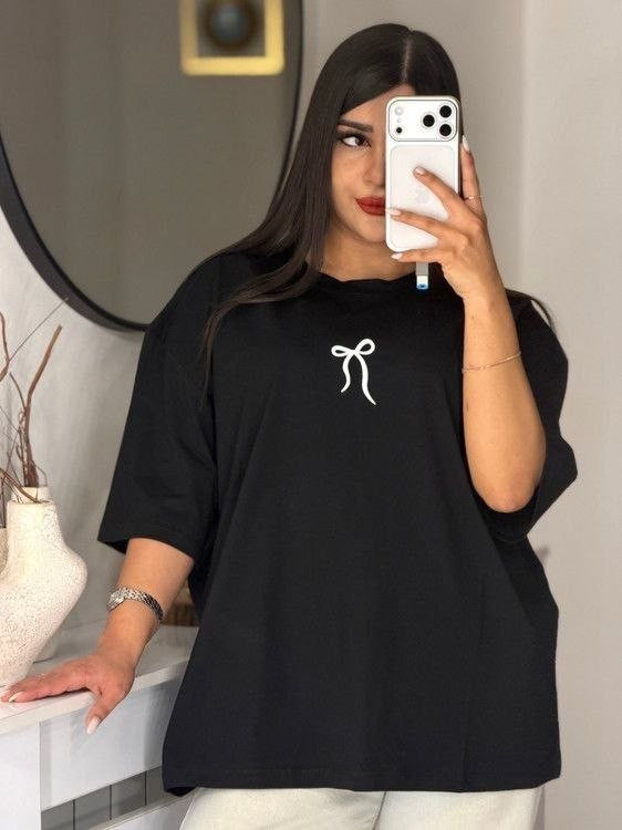 تیشرت باکسی زنانه و دخترانه طرح پاپیون