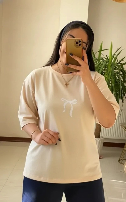 تیشرت باکسی زنانه و دخترانه طرح پاپیون
